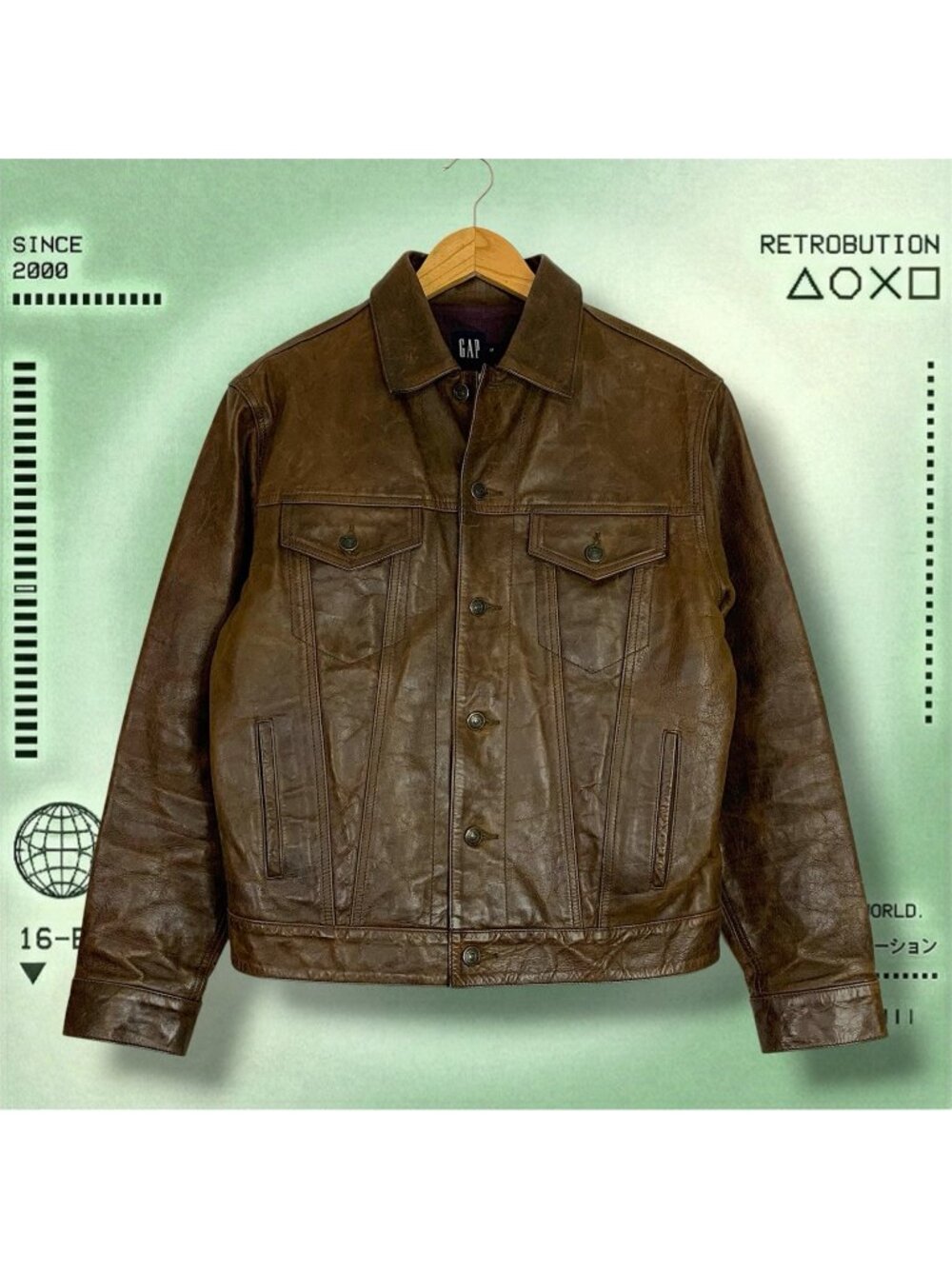 Vintage 90s Gap Leather Trucker Jacket Brown Size S